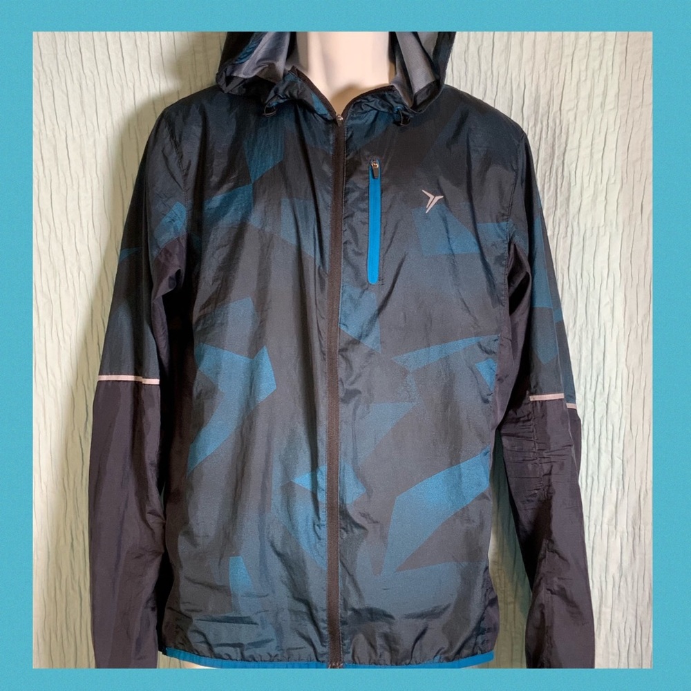 Men’s Old Navy hooded zip up windbreaker blue med